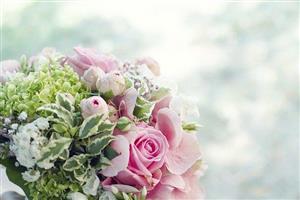 Bouquet of white and pink flowers.